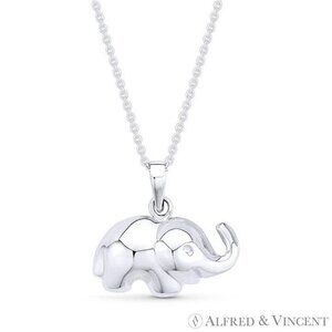 3D Baby Elephant Animal Charm Pendant in .925 Sterling Silver